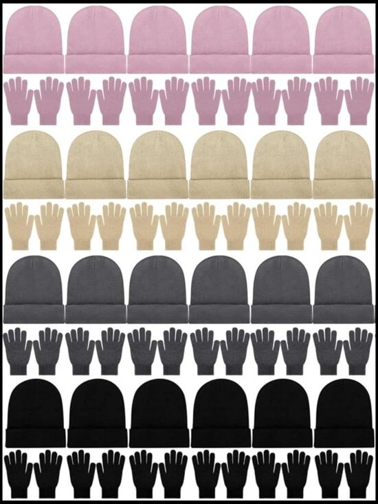 Winter Beanies and Gloves Combo Pack, Knit Hats and Gloves Bulk for Cold